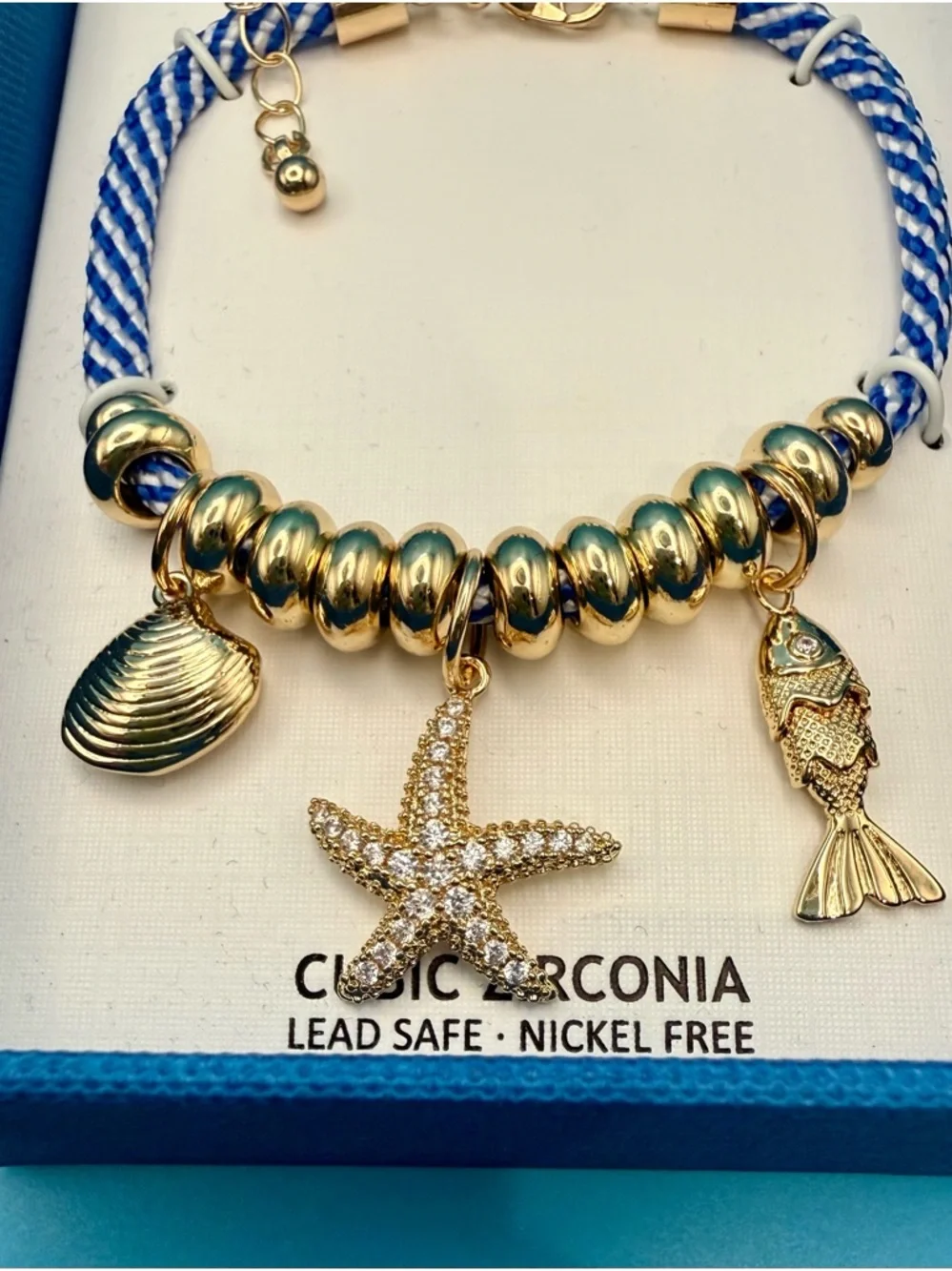 House of Harlow 1960 Blue and Gold Nautical Charm Bracelet with Starfish